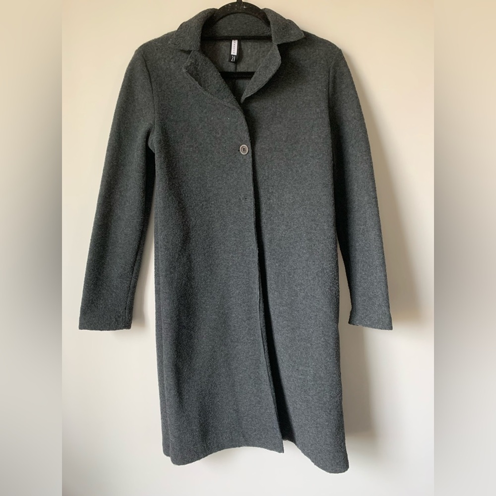 Vintage Forever 21 Gray Wool Blended Midi Button Down Jacket Size Small